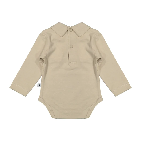Klein Baby Oxford Tan Romper Met Kraag - Lange Mouw - Mt. 50 - Beige - Afbeelding 2