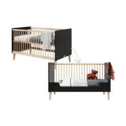 Bopita Lena Bedbank Mat Zwart / Naturel 70 X 140 -Babykamers Verkoopwinkel bench bed 70x140 lena matt black natural 9245