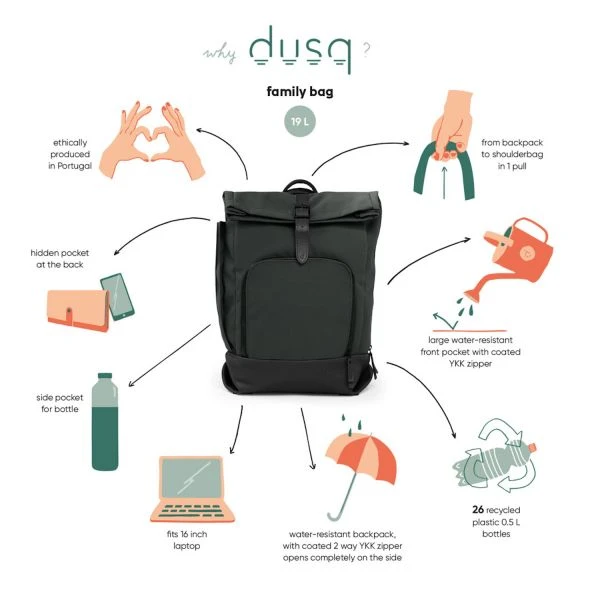 Dusq Leather Family Bag Luiertas Rugzak Night Black 5 Dusq Leather Family Bag Luiertas Rugzak Night Black - Afbeelding 5