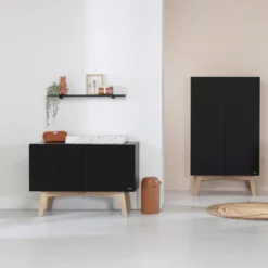 Kidsmill Sixties Commode Zwart Mat / Naturel -Babykamers Verkoopwinkel kidsmill sixties commode zwart mat naturel 4 5223